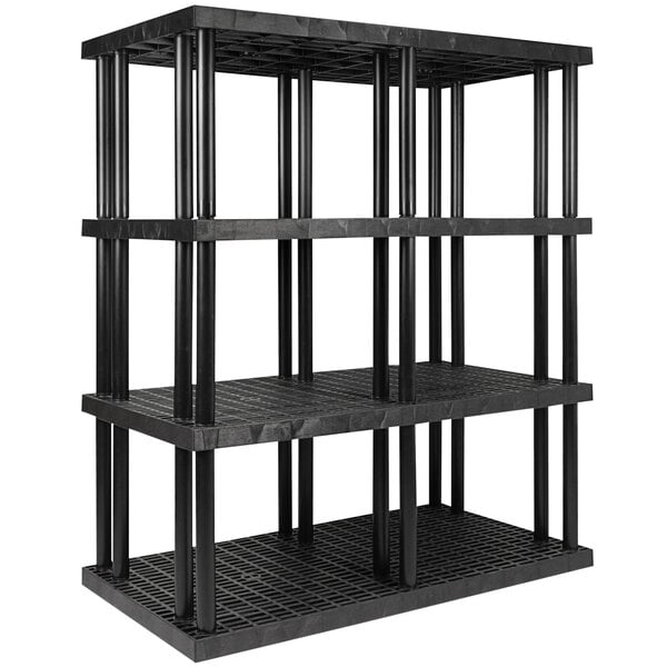 A black plastic SPC Industrial DuraShelf with metal rods.