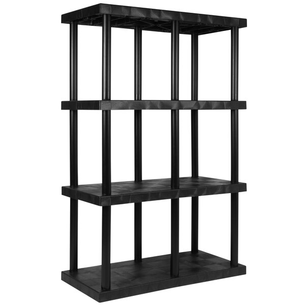 A black SPC Industrial DuraShelf with four shelves.