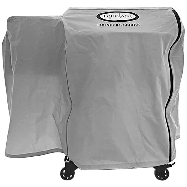 A white Louisiana Grills cover on a Founders Series 800 Pellet Grill.