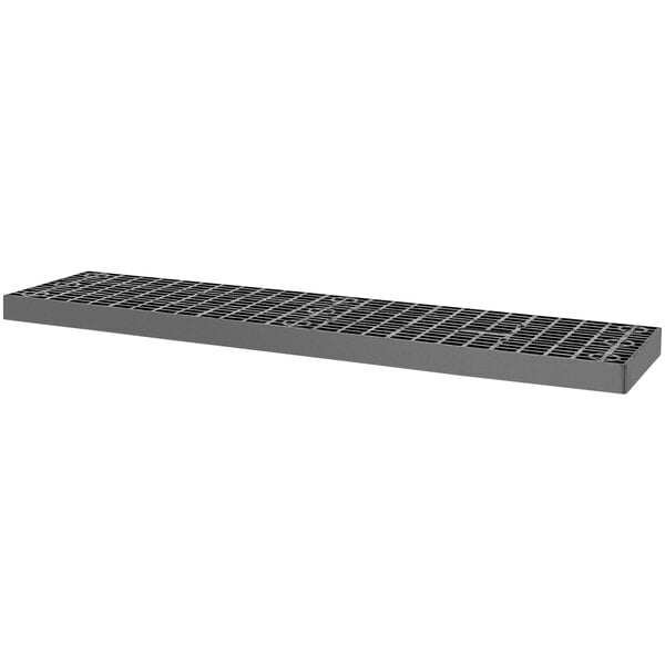 A grey rectangular metal grate with a grid pattern.