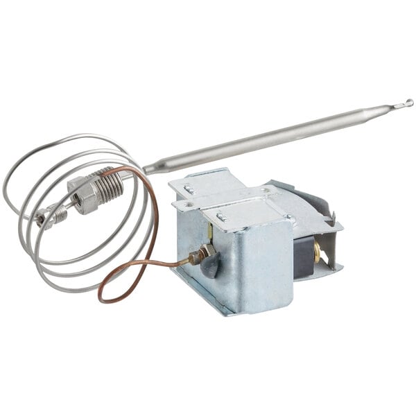 A Robertshaw Industries electric cooking control thermostat with a wire attached.