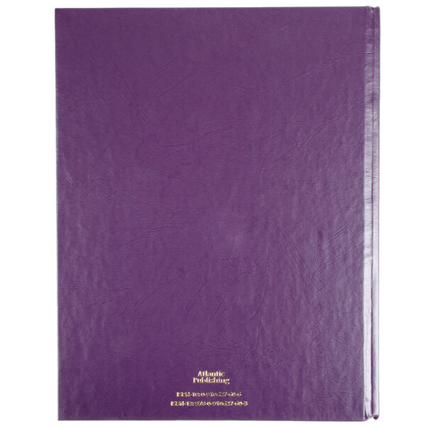 A purple book with a gold border and gold text on the cover.
