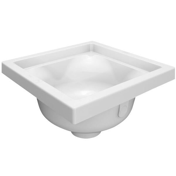 A white Zurn polymer floor sink with a drain.