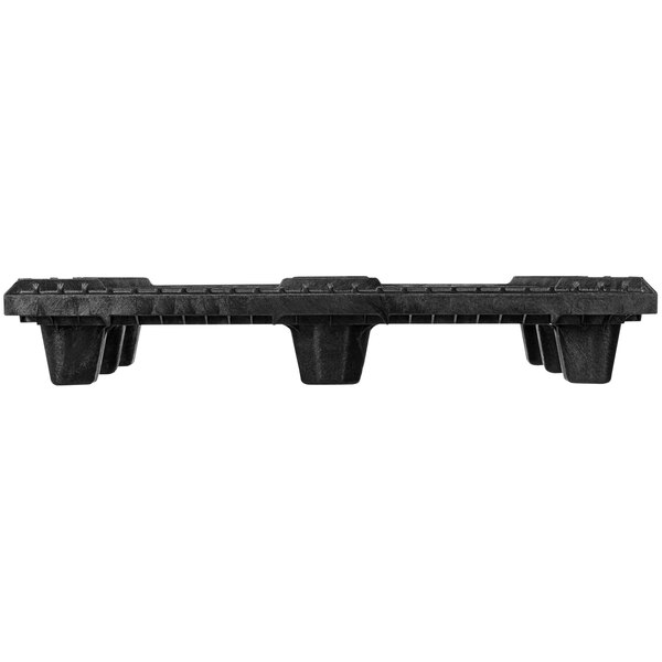 A black plastic Lavex pallet with a lip.