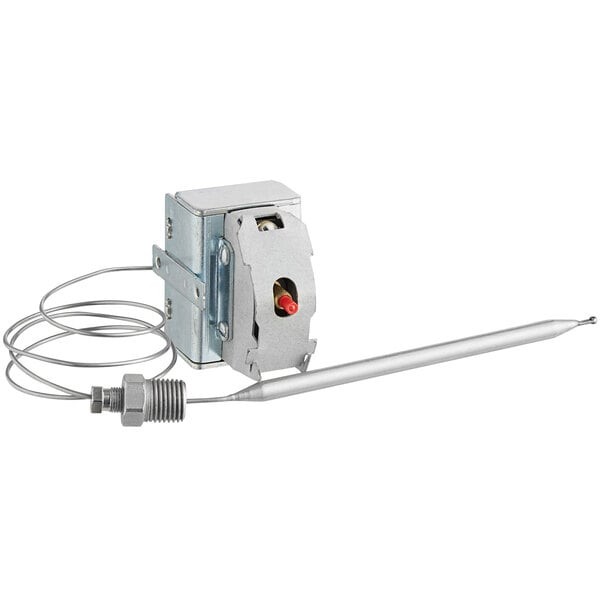 A Robertshaw Industries Infinite Electric Cooking Control thermostat with a wire attached to it in a metal box.