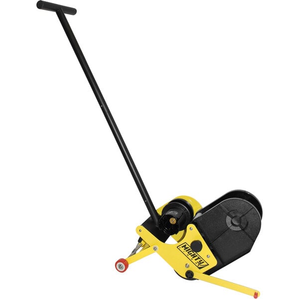 A yellow and black Mighty Liner floor tape applicator machine.