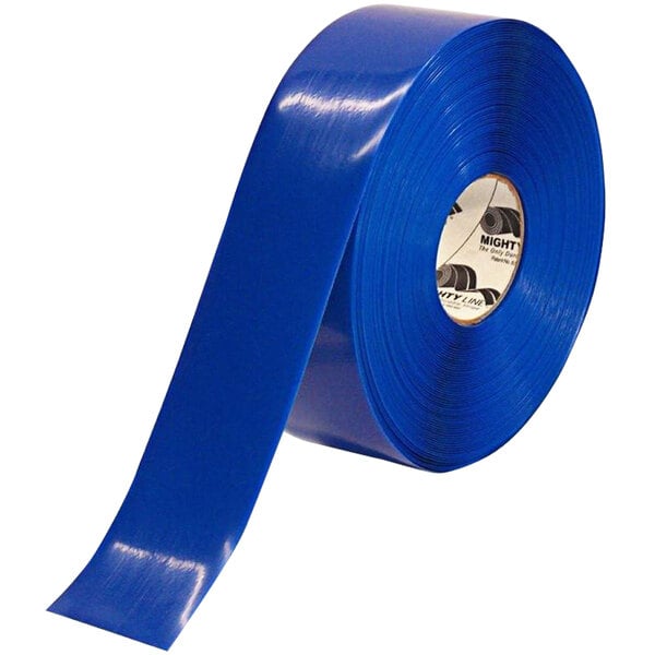 A roll of blue Mighty Line safety tape.