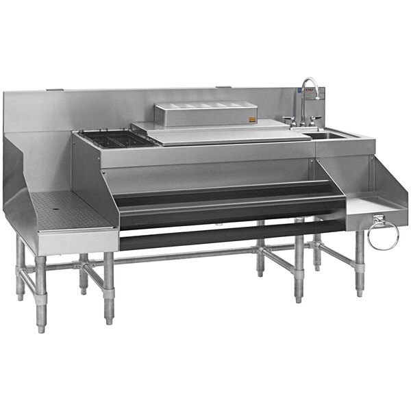 A stainless steel Eagle Group combination cocktail station with a recessed workboard.