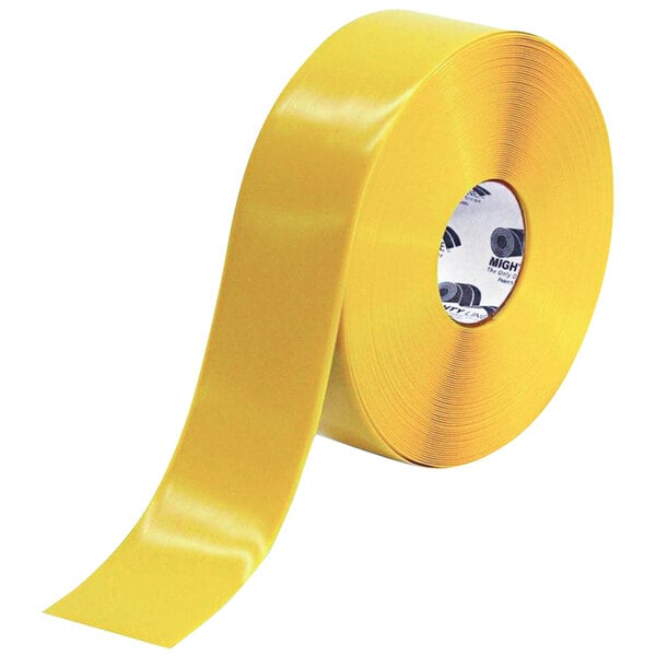 A roll of yellow Mighty Line safety floor tape.