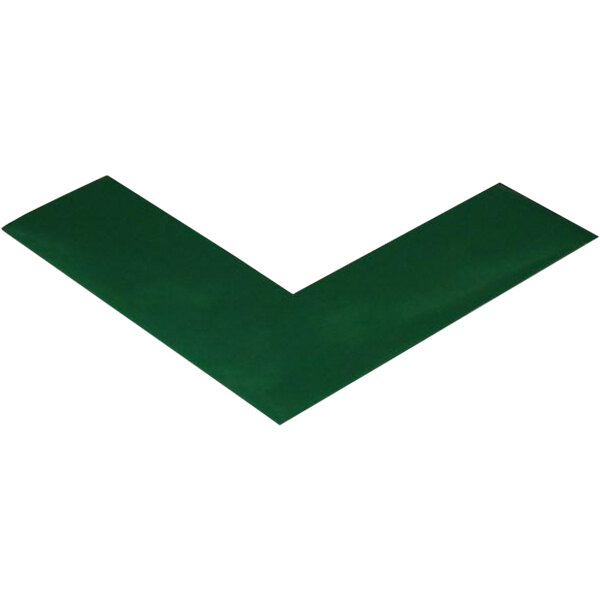 A green angle made of Mighty Line safety tape on a white background.