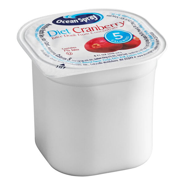 A white container of Ocean Spray Diet Cranberry Juice Cocktail with a blue label.