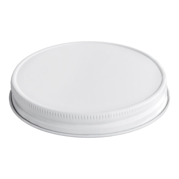 A white metal lid with a plastisol liner, sized 89/400.