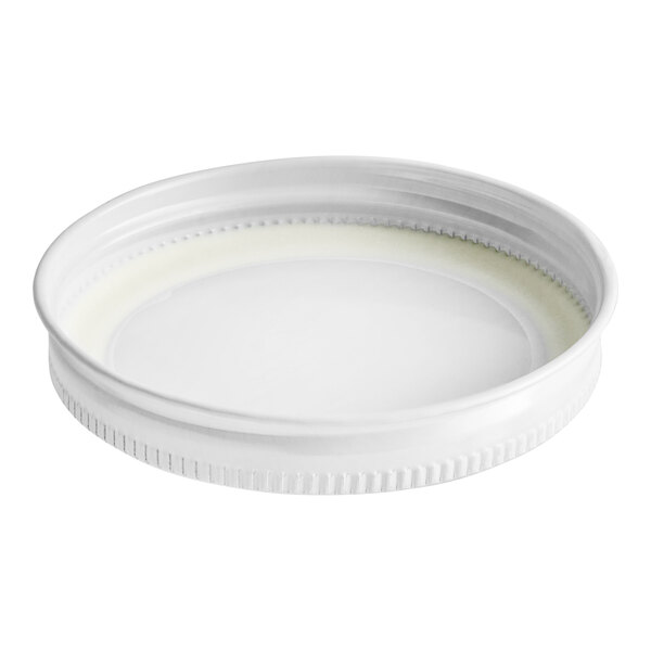 A White Metal Lid with a White Plastisol Liner.