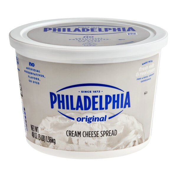 A 48 oz (3 lb) tub of Philadelphia Original Cream Cheese Spread.