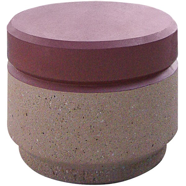 A purple concrete round bollard with a reveal line.