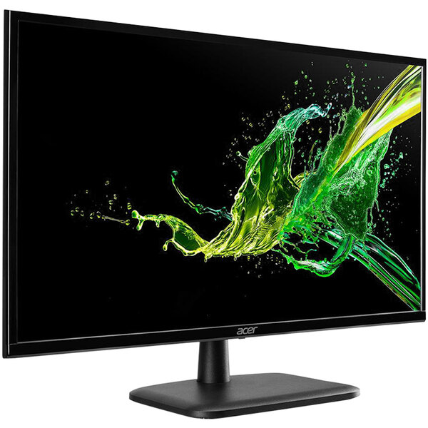 An Acer EK220Q computer monitor with green and yellow liquid splashing on the screen.