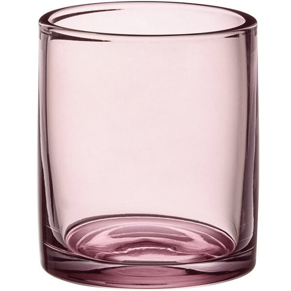 A mauve Acopa Pangea rocks glass with a clear rim.