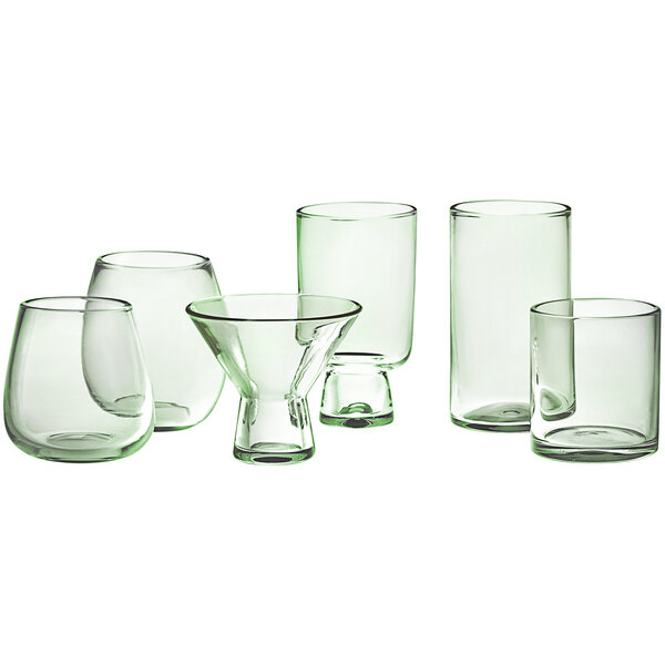 A group of Acopa Pangea green beverage glasses on a white background.