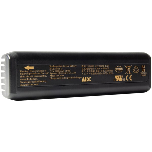 A close-up of a Konftel Smart Rechargeable Battery for a conference phone with black and yellow accents.
