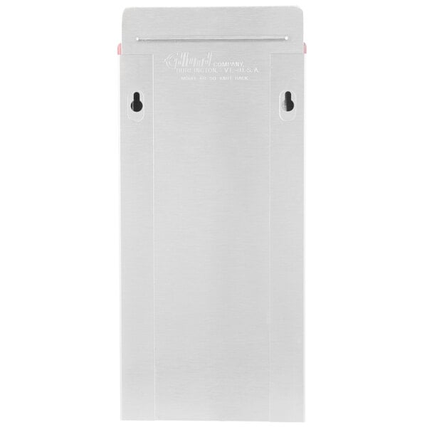 A white rectangular stainless steel box with clear corners and holes with a red insert.