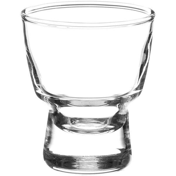 An Acopa Select clear glass sake sample with a short rim.