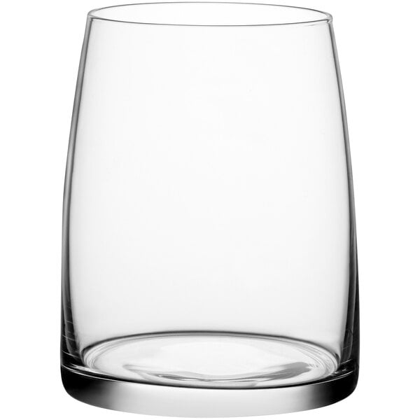 An Acopa Piatta stemless wine glass with a white background.