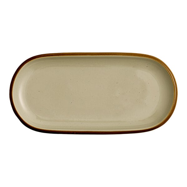 Acopa Keystone 14" x 6 3/4" Granite Gray Stoneware Oblong Coupe Platter - Sample