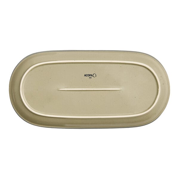 Acopa Keystone 14" x 6 3/4" Granite Gray Stoneware Oblong Coupe Platter - Sample