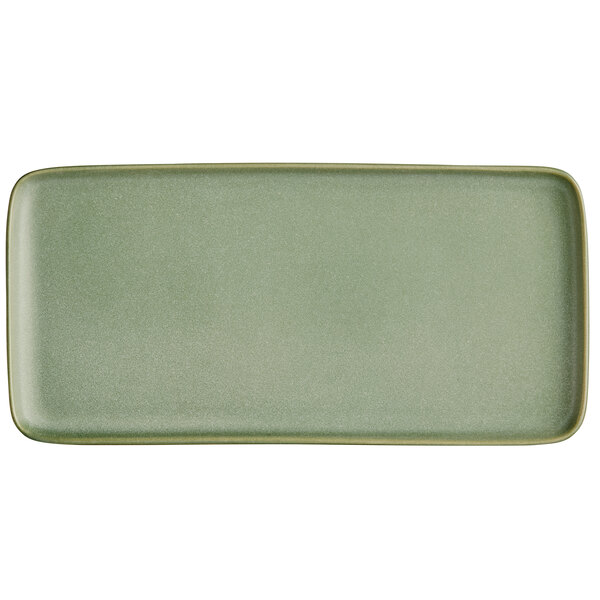 A rectangular sage green porcelain platter.