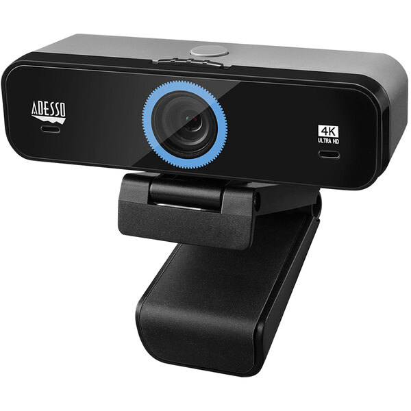 An Adesso CyberTrack K4 webcam with a blue circle.