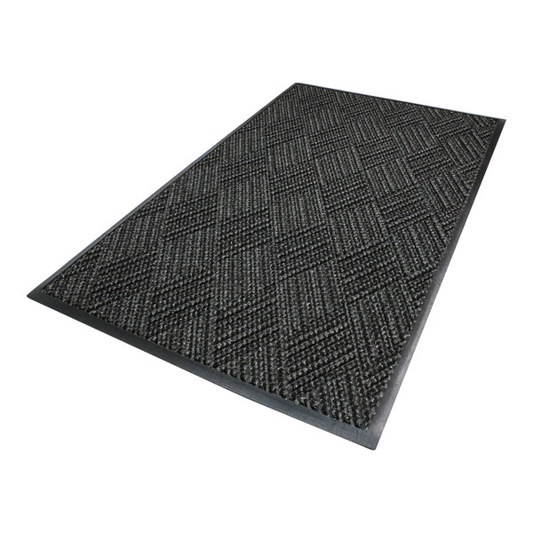 A rectangular dark-colored mat with a diamond-patterned textured surface and a solid border.