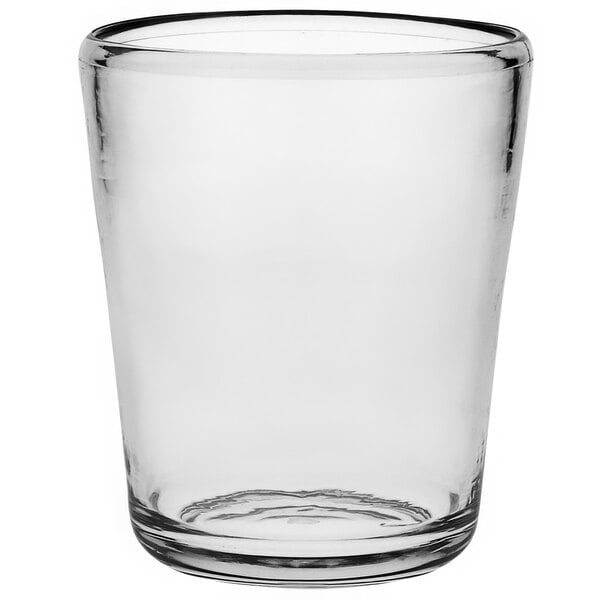 A clear Fortessa Tritan plastic rocks glass.