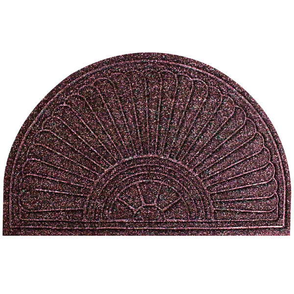 A maroon WaterHog doormat with a half oval design.