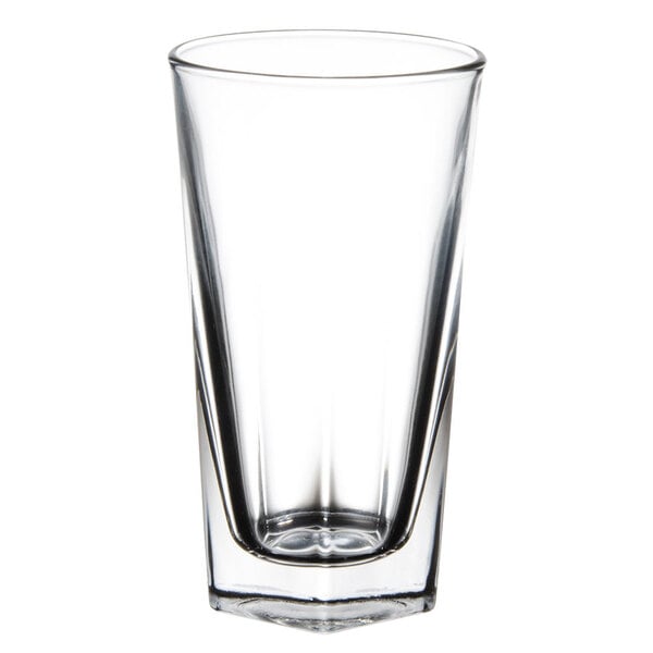 A close-up of a Libbey Inverness beverage glass with a clear bottom.