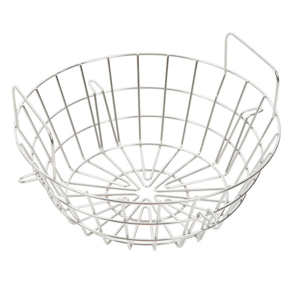 A metal wire basket with handles.
