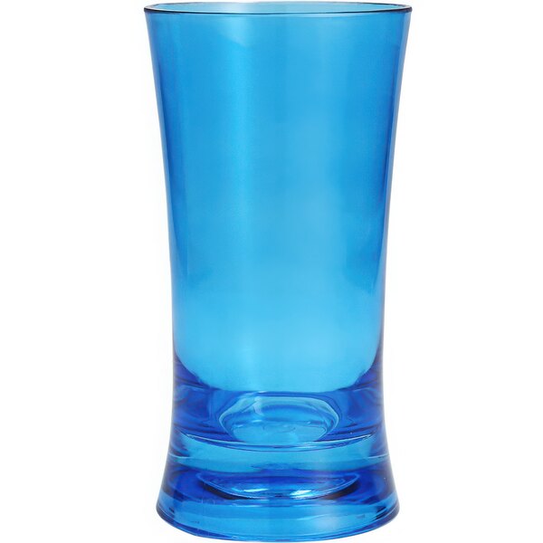 A close up of a blue Fortessa Tritan plastic pint glass.