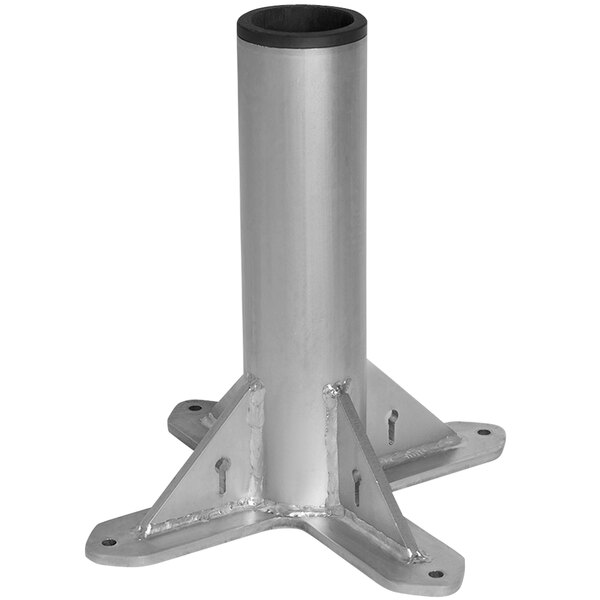 A metal pedestal base with a black rubber ring for an OZ Lifting steel davit crane.
