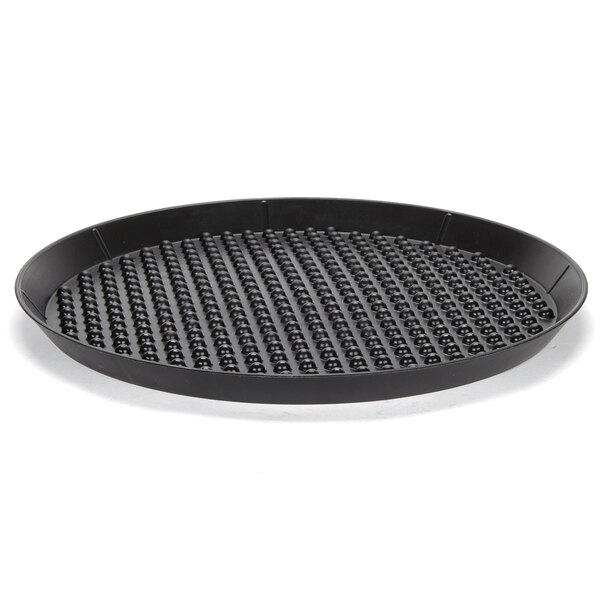 A black round pan with small round holes.