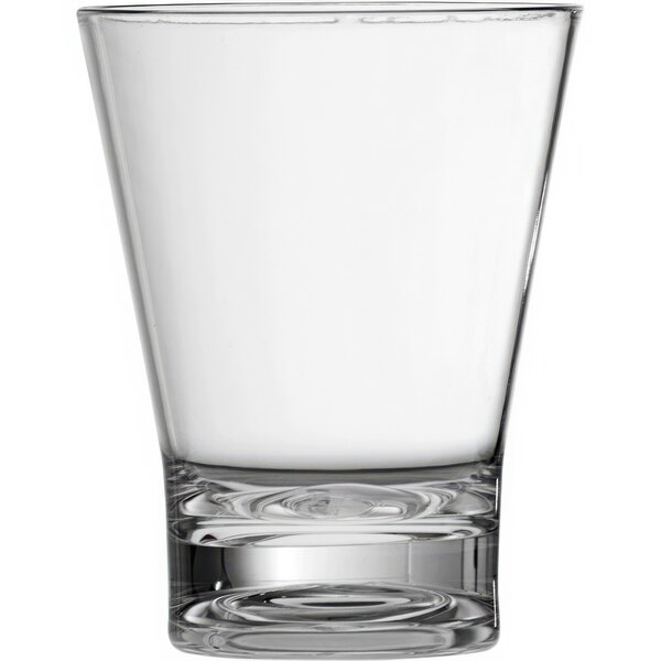 A case of 24 clear Fortessa Tritan plastic rocks glasses.