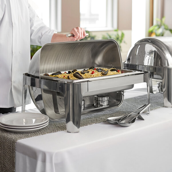 8 QT Chafer Catering Chafing Dish Roll Top Rectangular Full Size Stainless Steel 