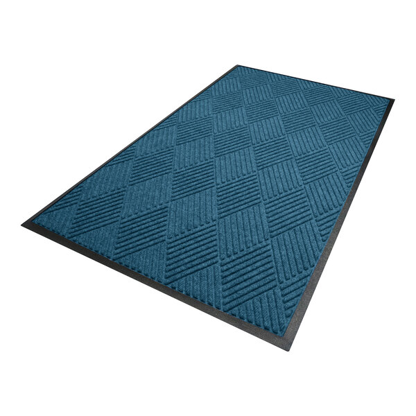 A rectangular blue mat with a diamond pattern and a black border.