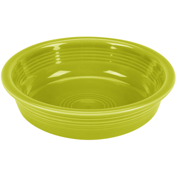 A Fiesta Lemongrass china bowl with a white background.