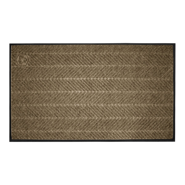 A rectangular brown mat with a herringbone pattern and a black border.