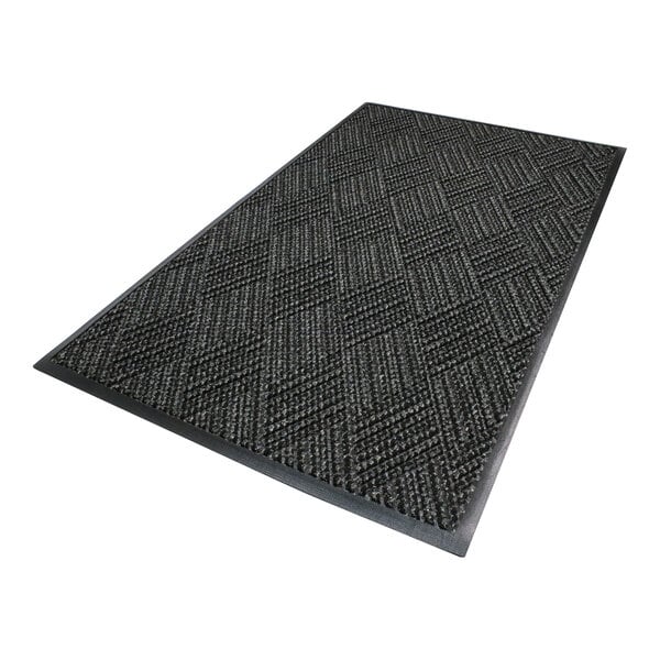 A rectangular dark-colored mat with a diamond-patterned textured surface and a solid border.