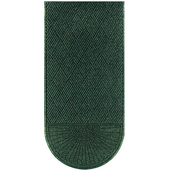 A green WaterHog doormat with a diamond pattern.