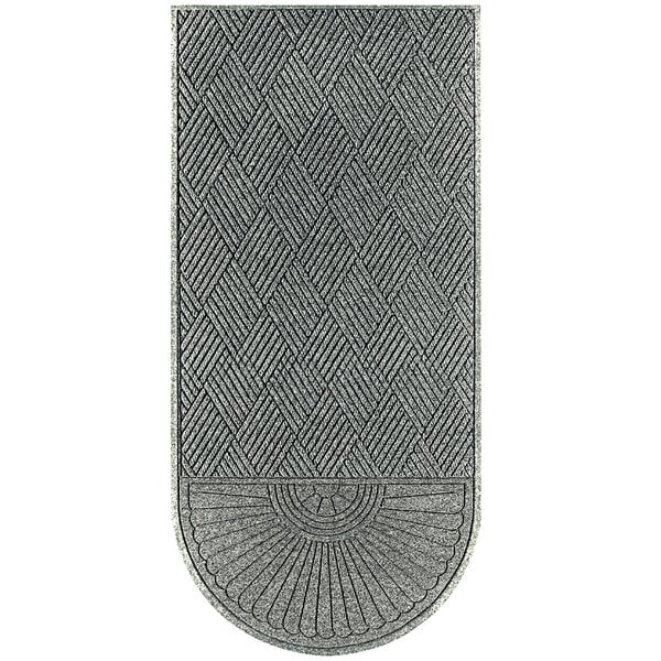 A grey WaterHog doormat with a diamond pattern.