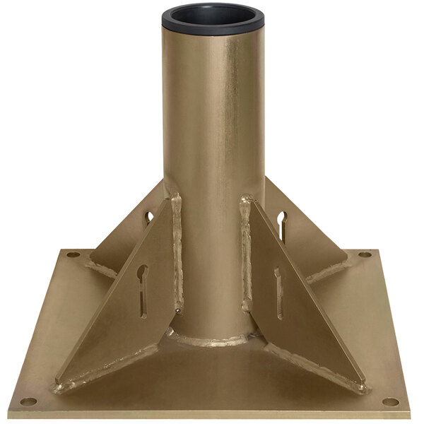 A silver metal pedestal base with holes for an OZ Lifting Products Tele-Pro Davit Crane.