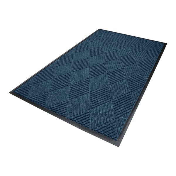 A rectangular blue mat with a textured diamond pattern and a black border.
