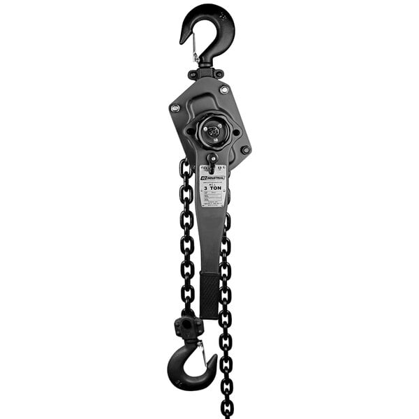 An OZ Lifting Products industrial manual lever hoist with a black chain and hook.