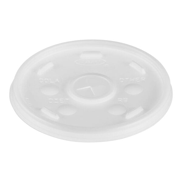 A white plastic lid with a straw slot.